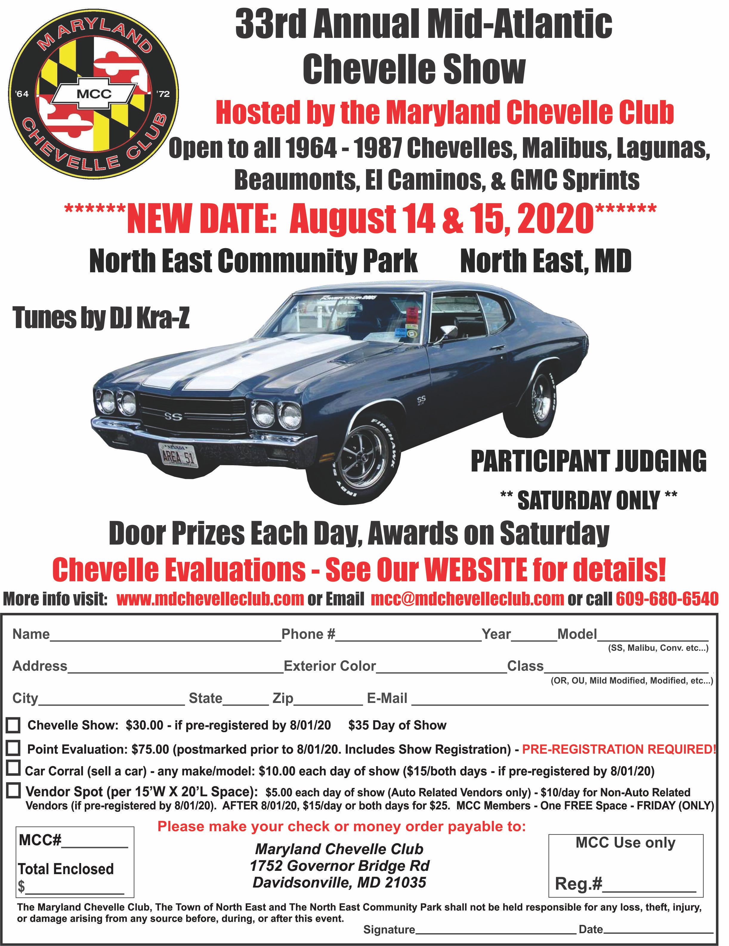 2020 33rd Annual Mid-Atlantic Chevelle Show August 14th and 15, 2020